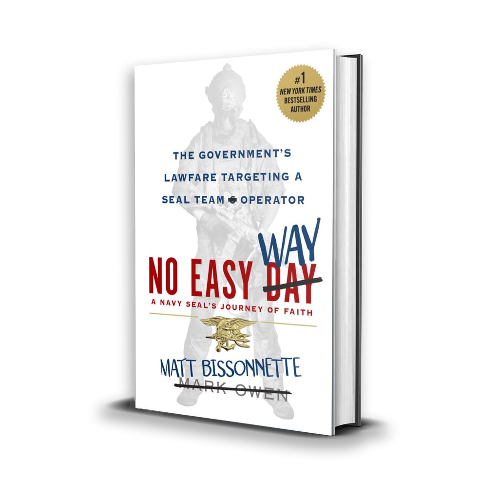Book titled 'No Easy Day' by Matt Bissonnette and Mark Owen on a white background